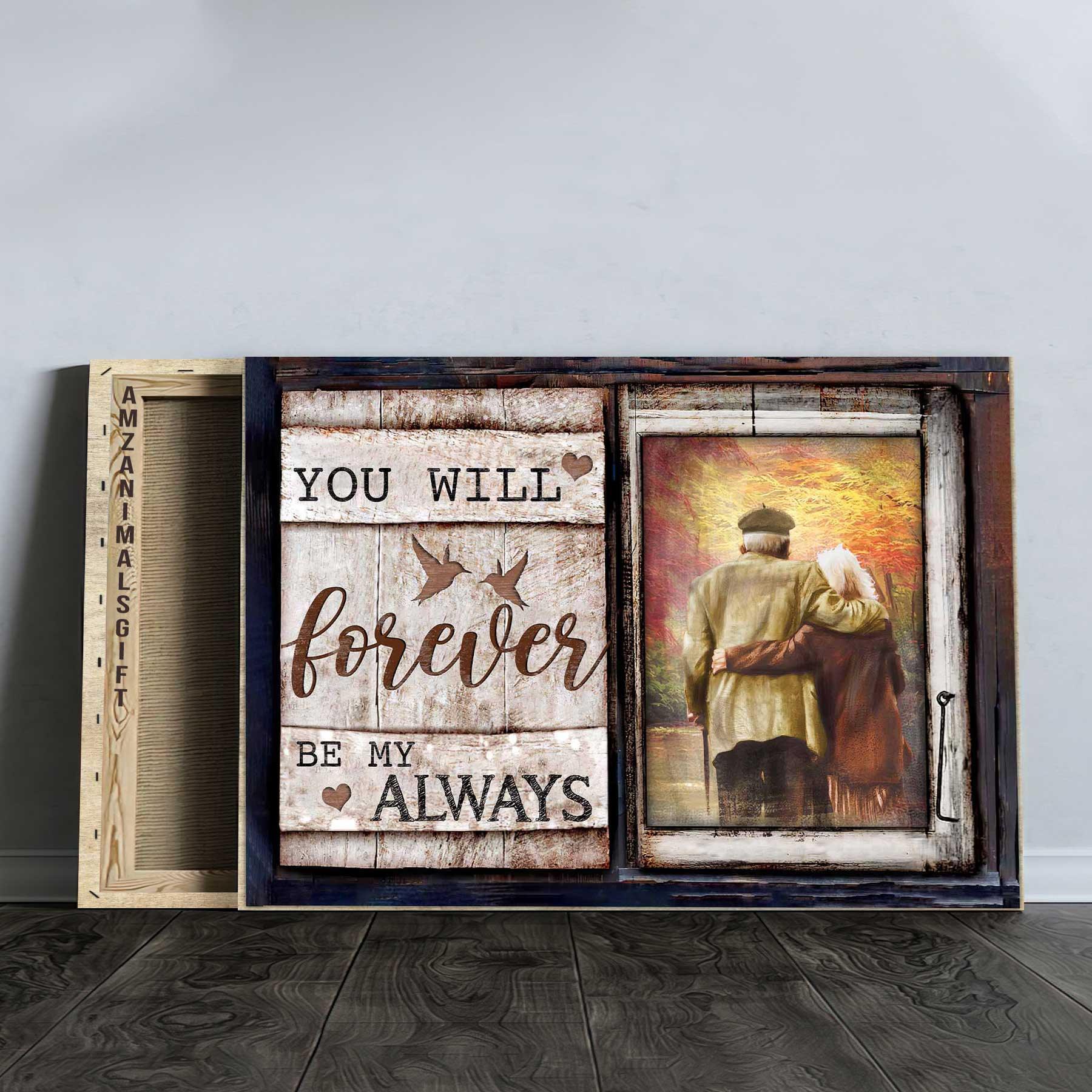Couple Premium Wrapped Landscape Canvas - Loving Old Couple, Autumn Forest, You Will Forever Be My Always - Gift For Couple, Spouse, Lovers - Amzanimalsgift