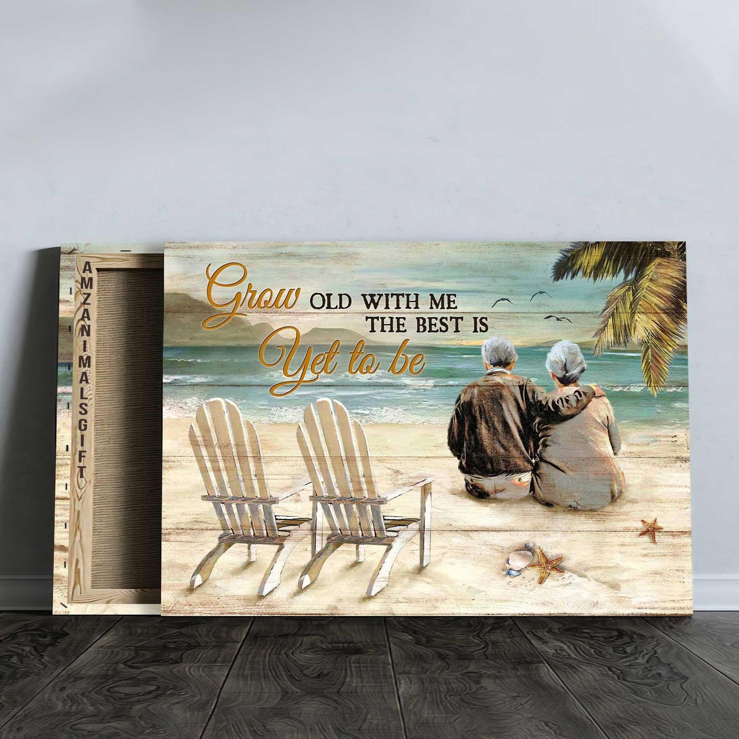 Couple Premium Wrapped Landscape Canvas - Old Couple, Sitting On The Beach, Beach Chairs, Grow Old With Me - Perfect Gift For Couple, Lovers - Amzanimalsgift