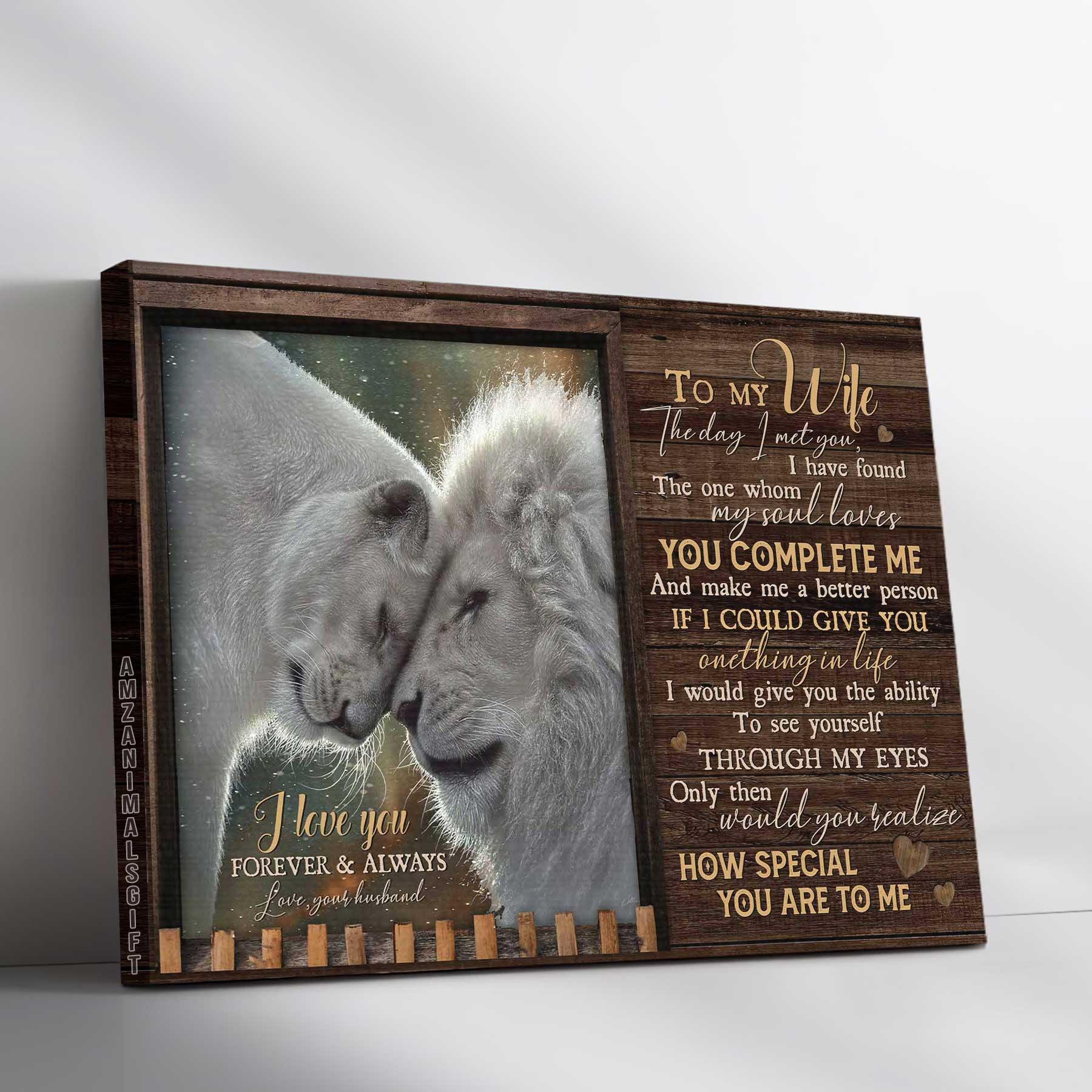 Couple Premium Wrapped Landscape Canvas - To My Wife, Beautiful Lion, Beautiful lion, I Love You Forever And Always - Gift For Couple, Lovers - Amzanimalsgift
