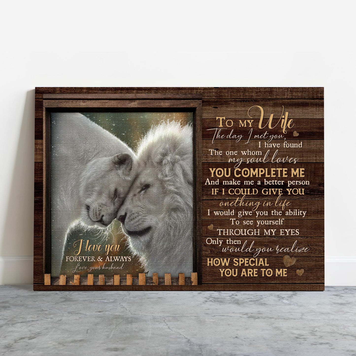 Couple Premium Wrapped Landscape Canvas - To My Wife, Beautiful Lion, Beautiful lion, I Love You Forever And Always - Gift For Couple, Lovers - Amzanimalsgift