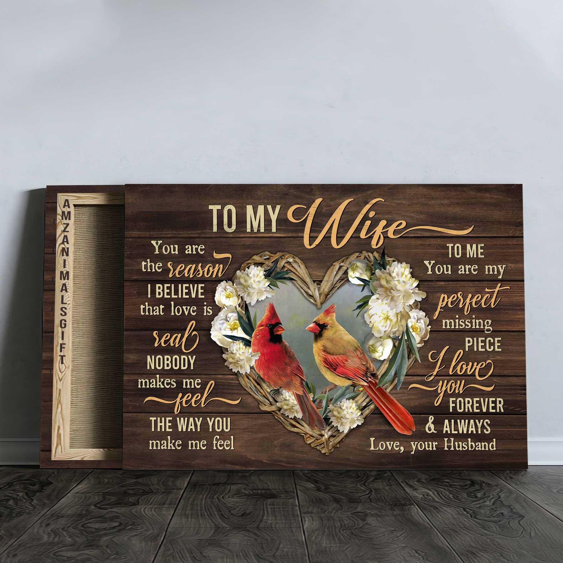 Couple Premium Wrapped Landscape Canvas - To My Wife, Cardinal Couple, You Are My Perfect Missing Piece - Perfect Gift For Couple, Spouse - Amzanimalsgift