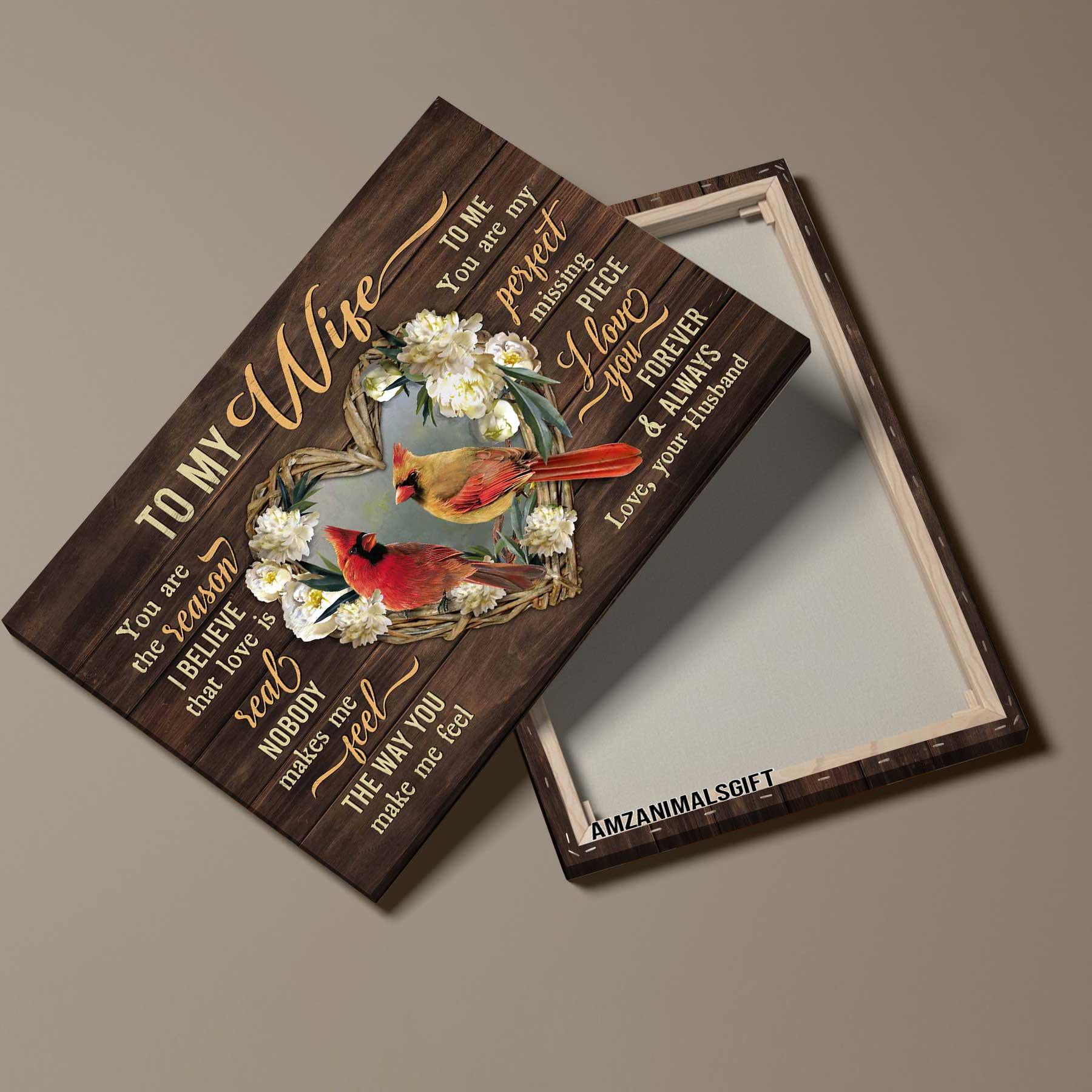 Couple Premium Wrapped Landscape Canvas - To My Wife, Cardinal Couple, You Are My Perfect Missing Piece - Perfect Gift For Couple, Spouse - Amzanimalsgift