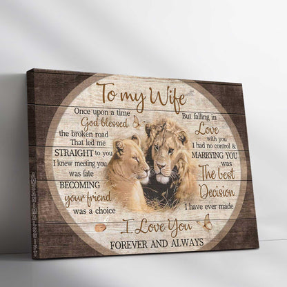 Couple Premium Wrapped Landscape Canvas - To My Wife, Lion Couple, Vintage Painting, I Love You Forever And Always - Perfect Gift For Couple, Spouse - Amzanimalsgift