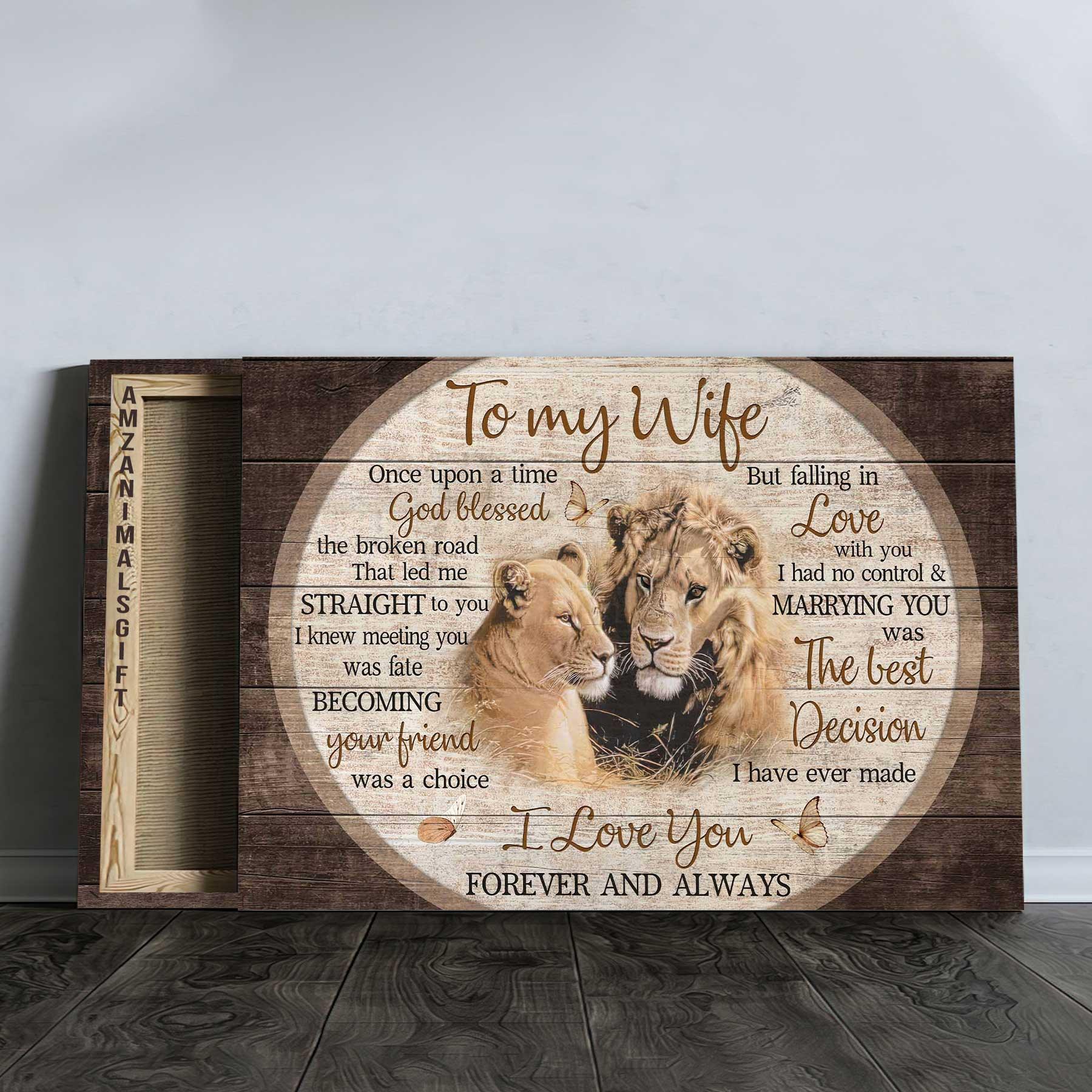 Couple Premium Wrapped Landscape Canvas - To My Wife, Lion Couple, Vintage Painting, I Love You Forever And Always - Perfect Gift For Couple, Spouse - Amzanimalsgift