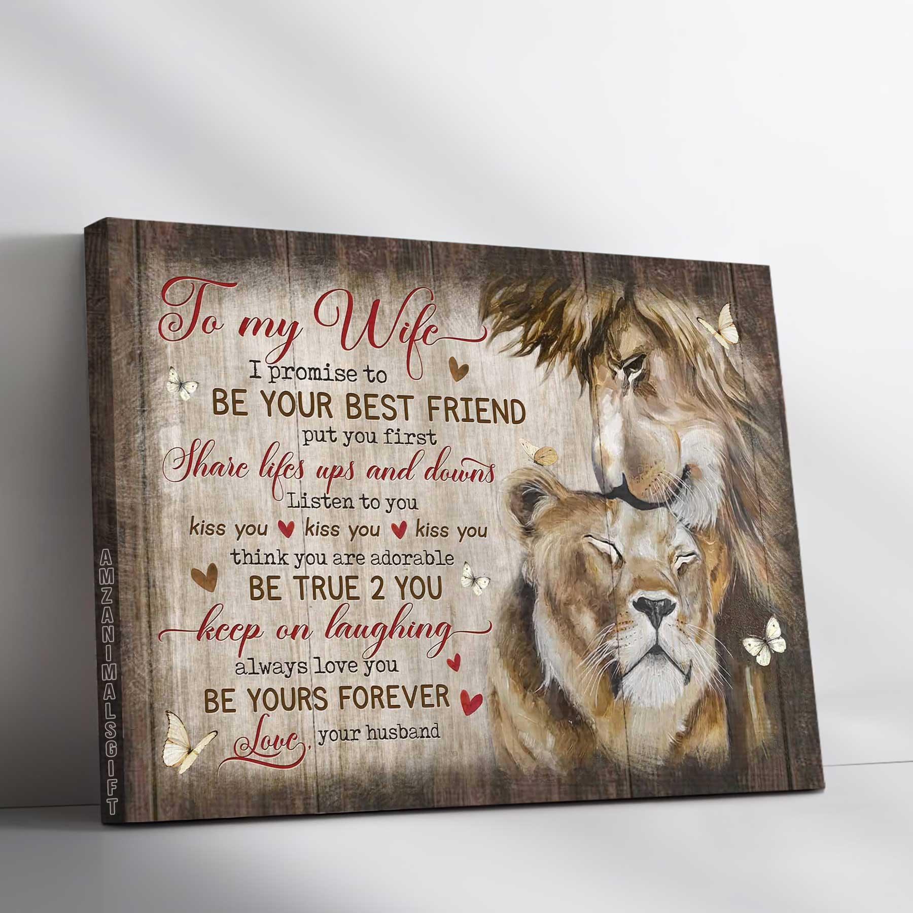 Couple Premium Wrapped Landscape Canvas - To My Wife, Lion Drawing, I Promise To Be Your Best Friend - Perfect Gift For Couple, Spouse - Amzanimalsgift