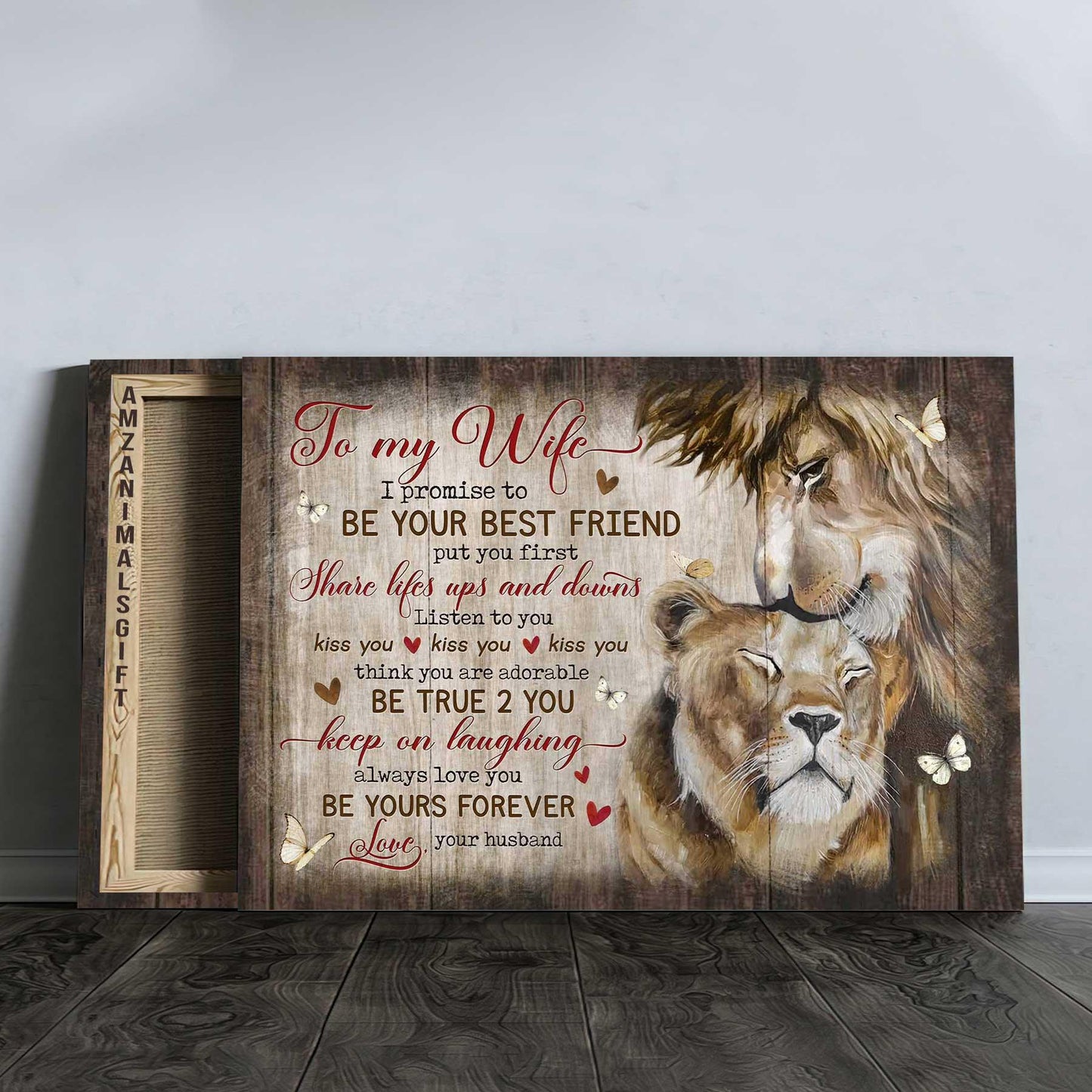 Couple Premium Wrapped Landscape Canvas - To My Wife, Lion Drawing, I Promise To Be Your Best Friend - Perfect Gift For Couple, Spouse - Amzanimalsgift