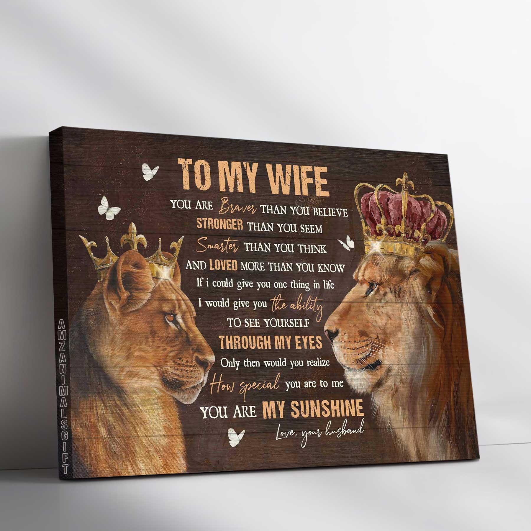 Couple Premium Wrapped Landscape Canvas - To My Wife, Lion King, Lion Queen, You Are My Sunshine, Valentine's Day Gift - Gift For Wife, Lovers - Amzanimalsgift
