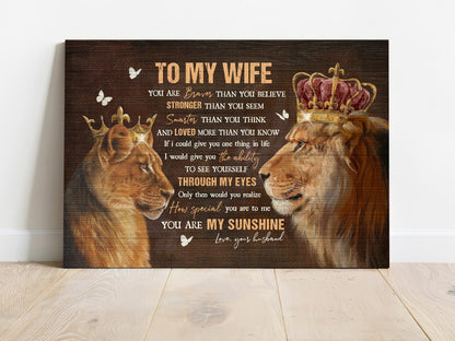 Couple Premium Wrapped Landscape Canvas - To My Wife, Lion King, Lion Queen, You Are My Sunshine, Valentine's Day Gift - Gift For Wife, Lovers - Amzanimalsgift