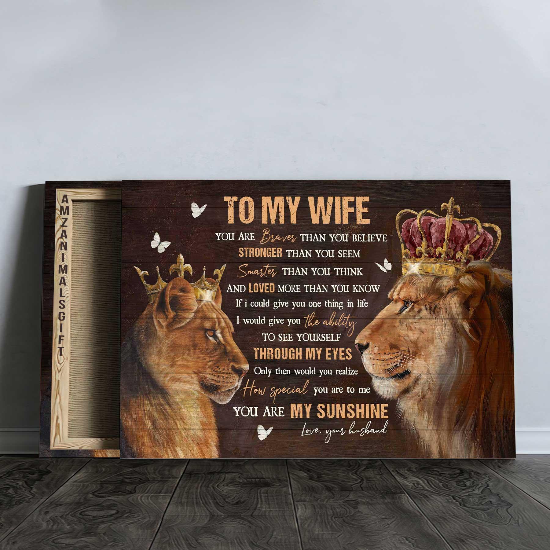 Couple Premium Wrapped Landscape Canvas - To My Wife, Lion King, Lion Queen, You Are My Sunshine, Valentine's Day Gift - Gift For Wife, Lovers - Amzanimalsgift