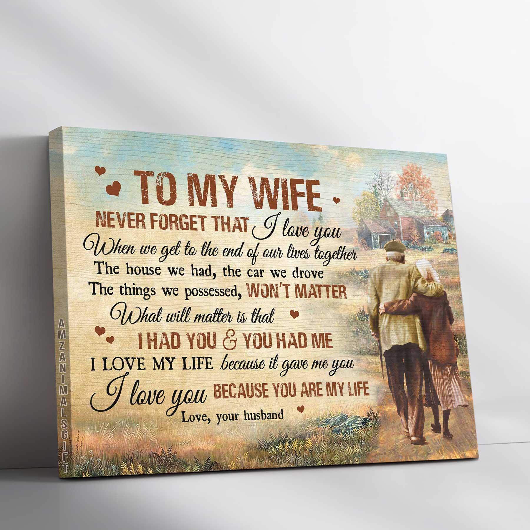 Couple Premium Wrapped Landscape Canvas - To My Wife, Old Loving Couple, Countryside, I Love You Because You Are My Life - Perfect Gift For Couple - Amzanimalsgift