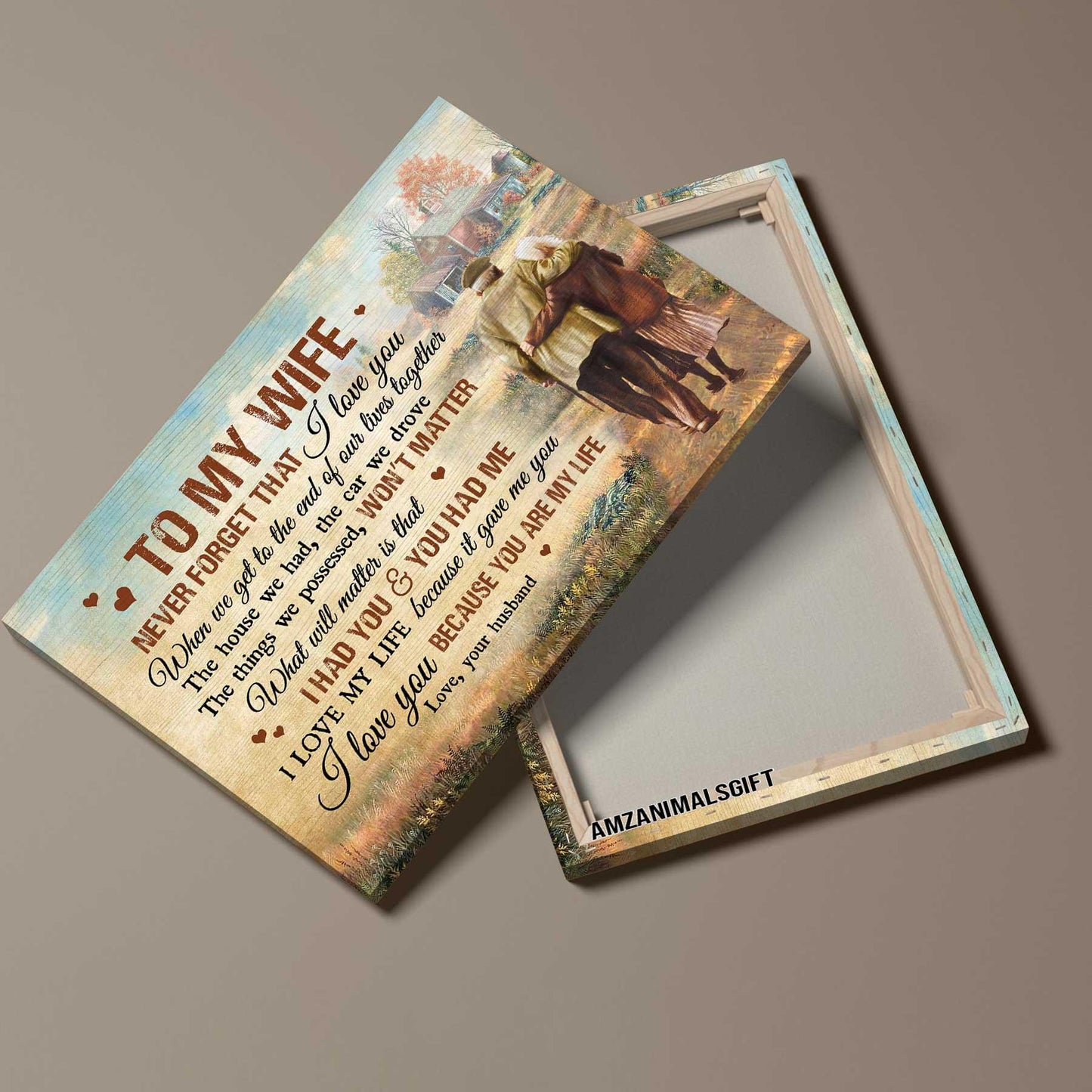 Couple Premium Wrapped Landscape Canvas - To My Wife, Old Loving Couple, Countryside, I Love You Because You Are My Life - Perfect Gift For Couple - Amzanimalsgift