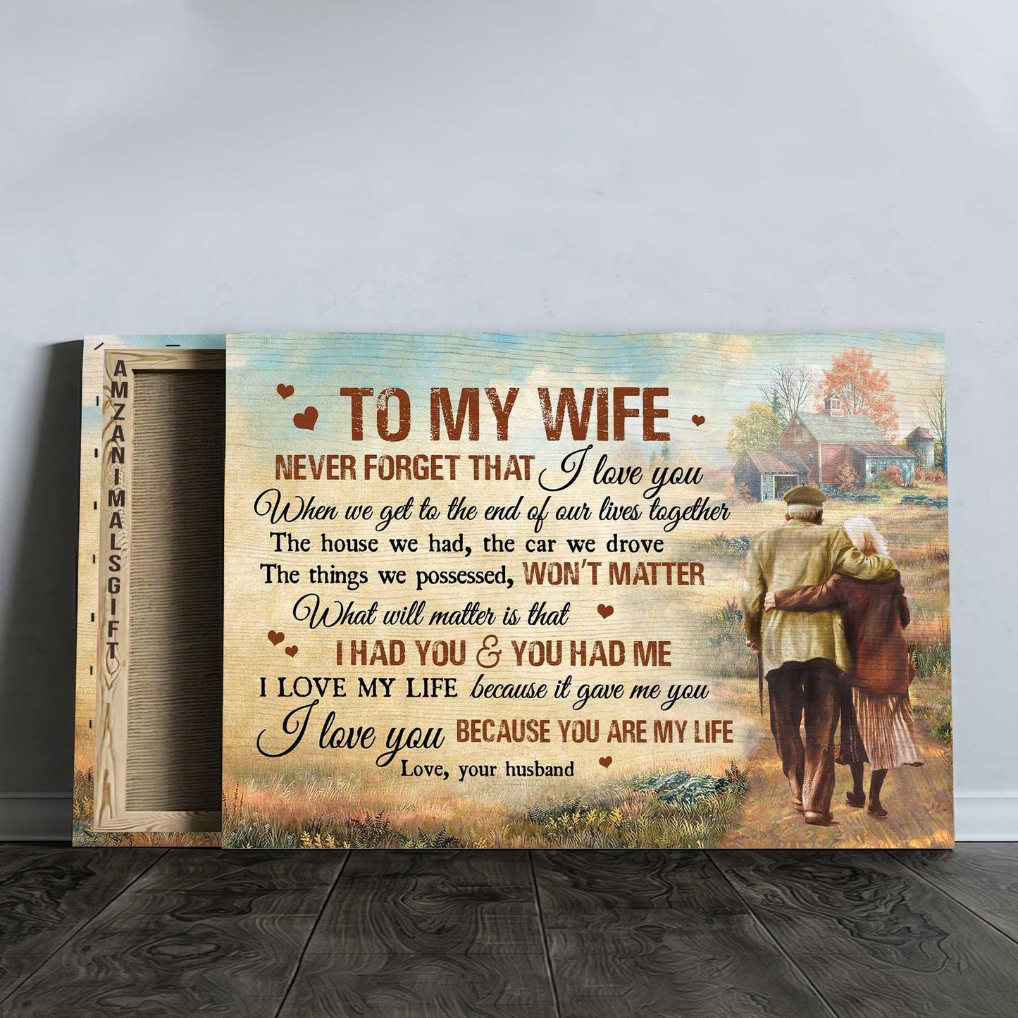 Couple Premium Wrapped Landscape Canvas - To My Wife, Old Loving Couple, Countryside, I Love You Because You Are My Life - Perfect Gift For Couple - Amzanimalsgift
