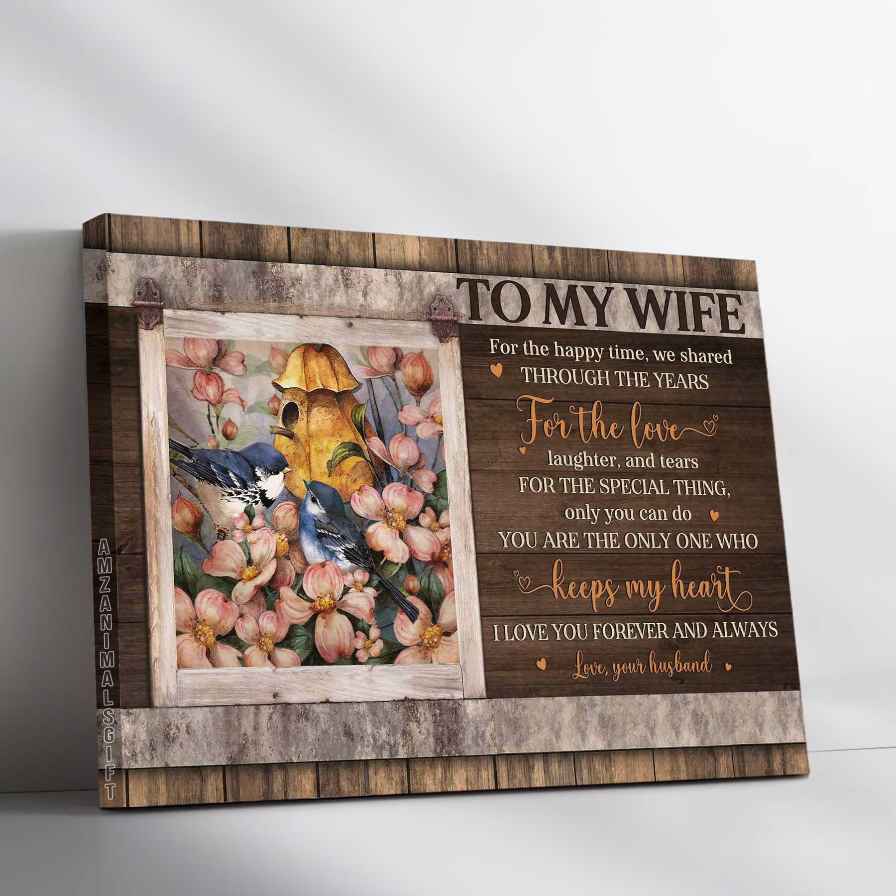 Couple Premium Wrapped Landscape Canvas - To My Wife, Vintage Flower, Couple Bird, I Love You Forever And Always - Perfect Gift For Wife, Couple, Spouse - Amzanimalsgift
