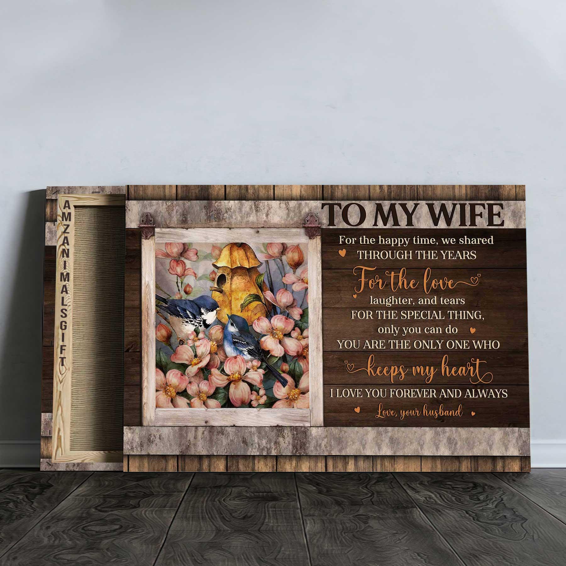Couple Premium Wrapped Landscape Canvas - To My Wife, Vintage Flower, Couple Bird, I Love You Forever And Always - Perfect Gift For Wife, Couple, Spouse - Amzanimalsgift
