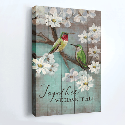 Couple Premium Wrapped Portrait Canvas - Hummingbird Couple, White Flower, Together We Have It All - Perfect Gift For Couple, Lovers, Partners - Amzanimalsgift