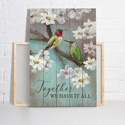 Couple Premium Wrapped Portrait Canvas - Hummingbird Couple, White Flower, Together We Have It All - Perfect Gift For Couple, Lovers, Partners - Amzanimalsgift