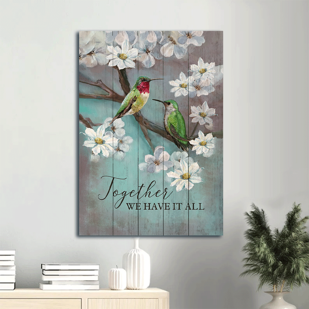 Couple Premium Wrapped Portrait Canvas - Hummingbird Couple, White Flower, Together We Have It All - Perfect Gift For Couple, Lovers, Partners - Amzanimalsgift