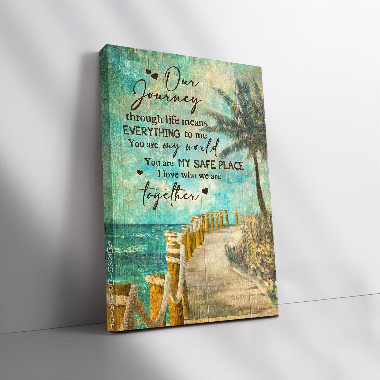 Couple Premium Wrapped Portrait Canvas - Ocean View, Blue Sky Painting, Road By The Sea, You Are My World - Perfect Gift For Couple, Spouse - Amzanimalsgift