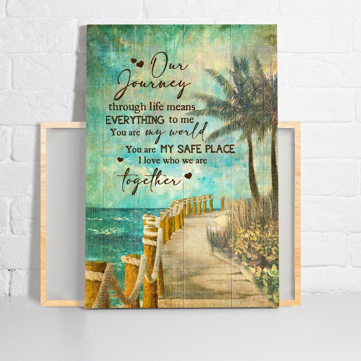 Couple Premium Wrapped Portrait Canvas - Ocean View, Blue Sky Painting, Road By The Sea, You Are My World - Perfect Gift For Couple, Spouse - Amzanimalsgift