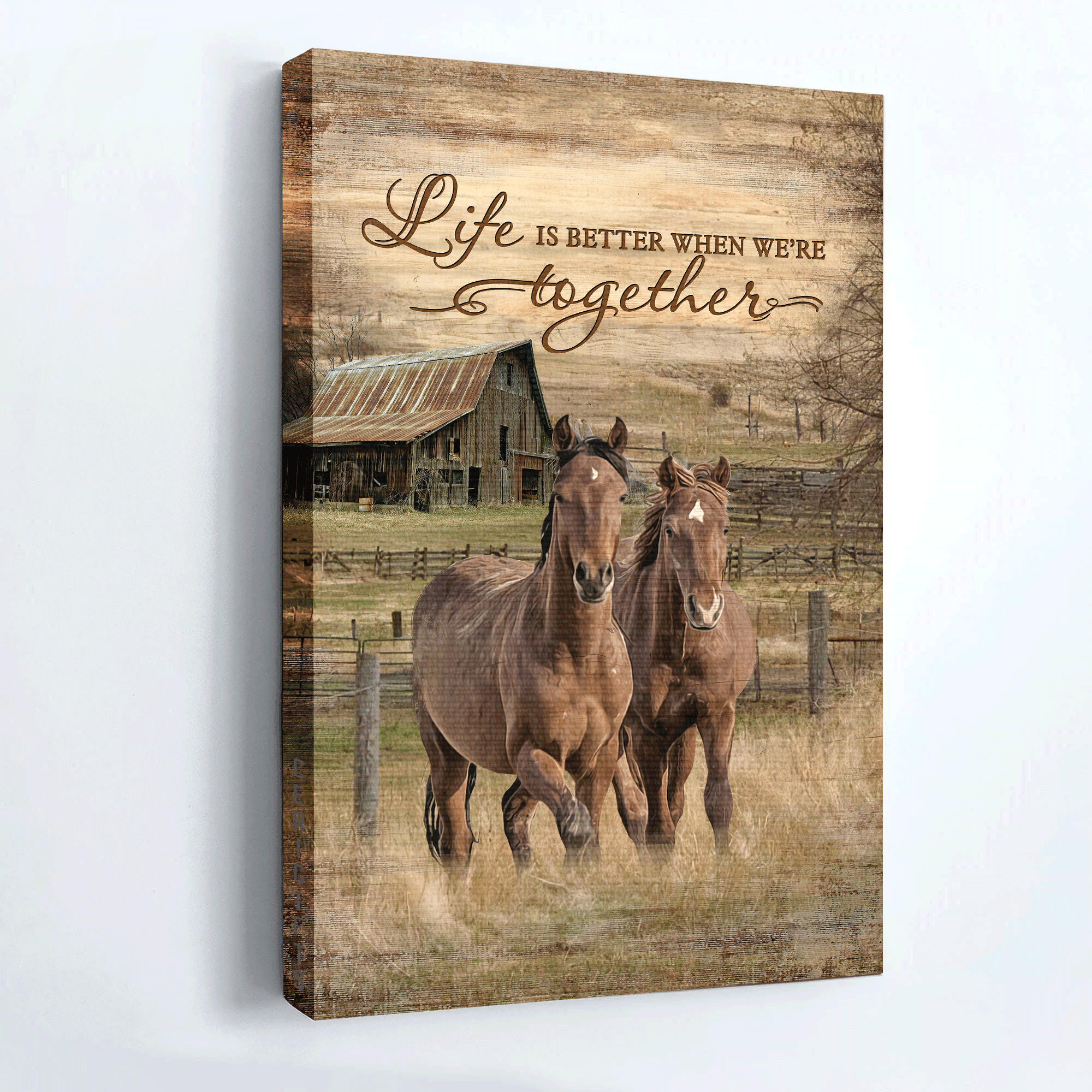 Couple Premium Wrapped Portrait Canvas - Running Horse, Meadow Land, Yellow Sunset, Life Is Better When We're Together - Gift For Couple, Lovers - Amzanimalsgift