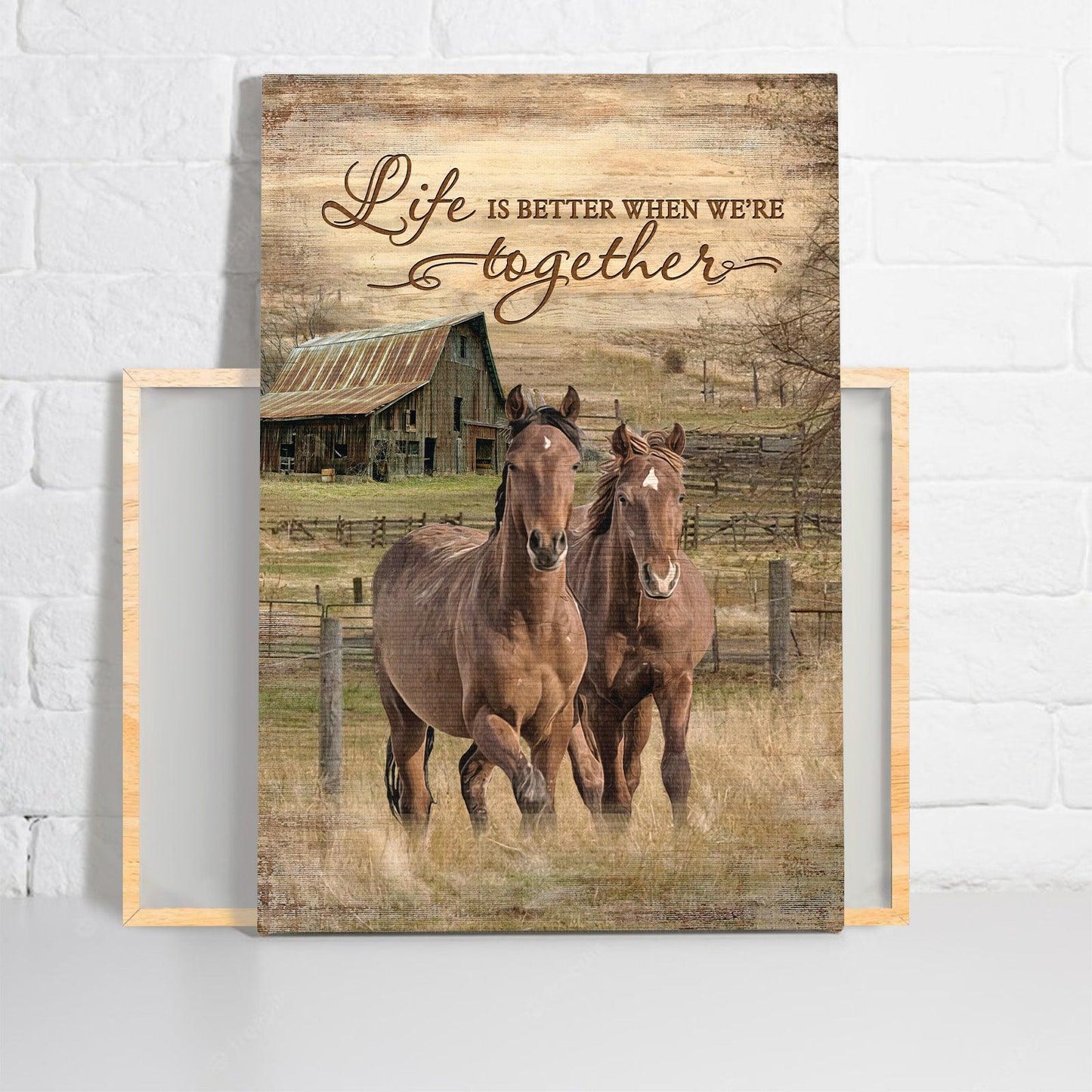 Couple Premium Wrapped Portrait Canvas - Running Horse, Meadow Land, Yellow Sunset, Life Is Better When We're Together - Gift For Couple, Lovers - Amzanimalsgift
