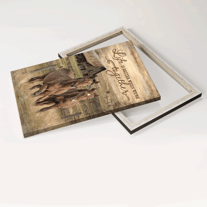 Couple Premium Wrapped Portrait Canvas - Running Horse, Meadow Land, Yellow Sunset, Life Is Better When We're Together - Gift For Couple, Lovers - Amzanimalsgift