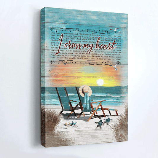 Couple Premium Wrapped Portrait Canvas - Sheet Music, Wooden Chair, Sunset Painting, I Cross My Heart - Perfect Gift For Couple, Lovers - Amzanimalsgift