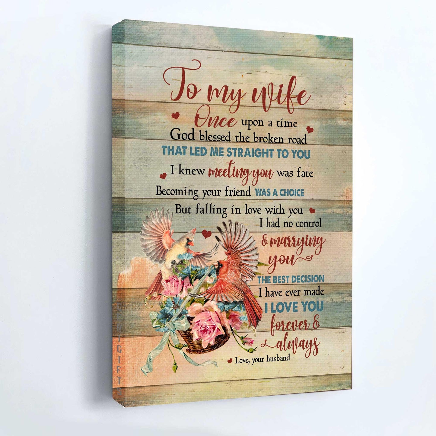 Couple Premium Wrapped Portrait Canvas - To My Wife, Cardinal Painting, Flower, I Love You Forever And Always - Valentine's Day Gift For Wife, Lovers - Amzanimalsgift