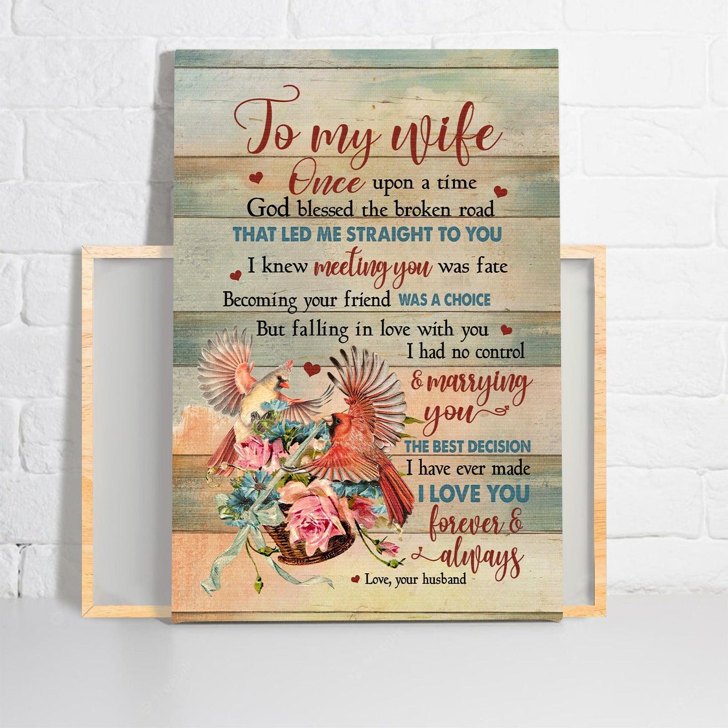 Couple Premium Wrapped Portrait Canvas - To My Wife, Cardinal Painting, Flower, I Love You Forever And Always - Valentine's Day Gift For Wife, Lovers - Amzanimalsgift