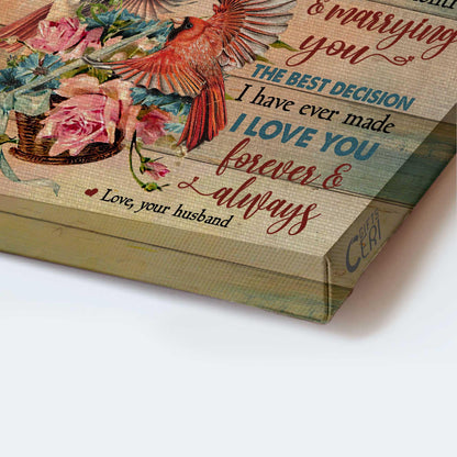 Couple Premium Wrapped Portrait Canvas - To My Wife, Cardinal Painting, Flower, I Love You Forever And Always - Valentine's Day Gift For Wife, Lovers - Amzanimalsgift