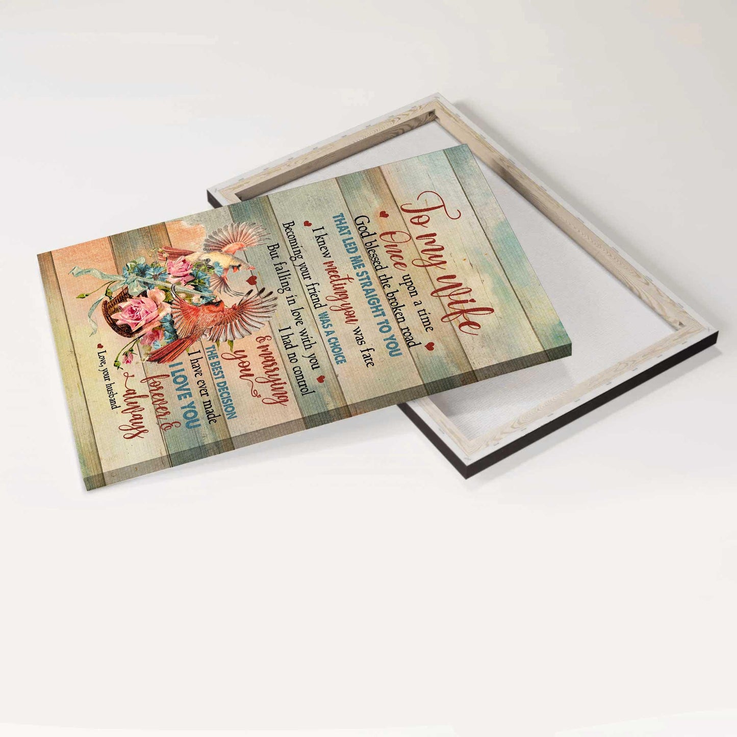 Couple Premium Wrapped Portrait Canvas - To My Wife, Cardinal Painting, Flower, I Love You Forever And Always - Valentine's Day Gift For Wife, Lovers - Amzanimalsgift
