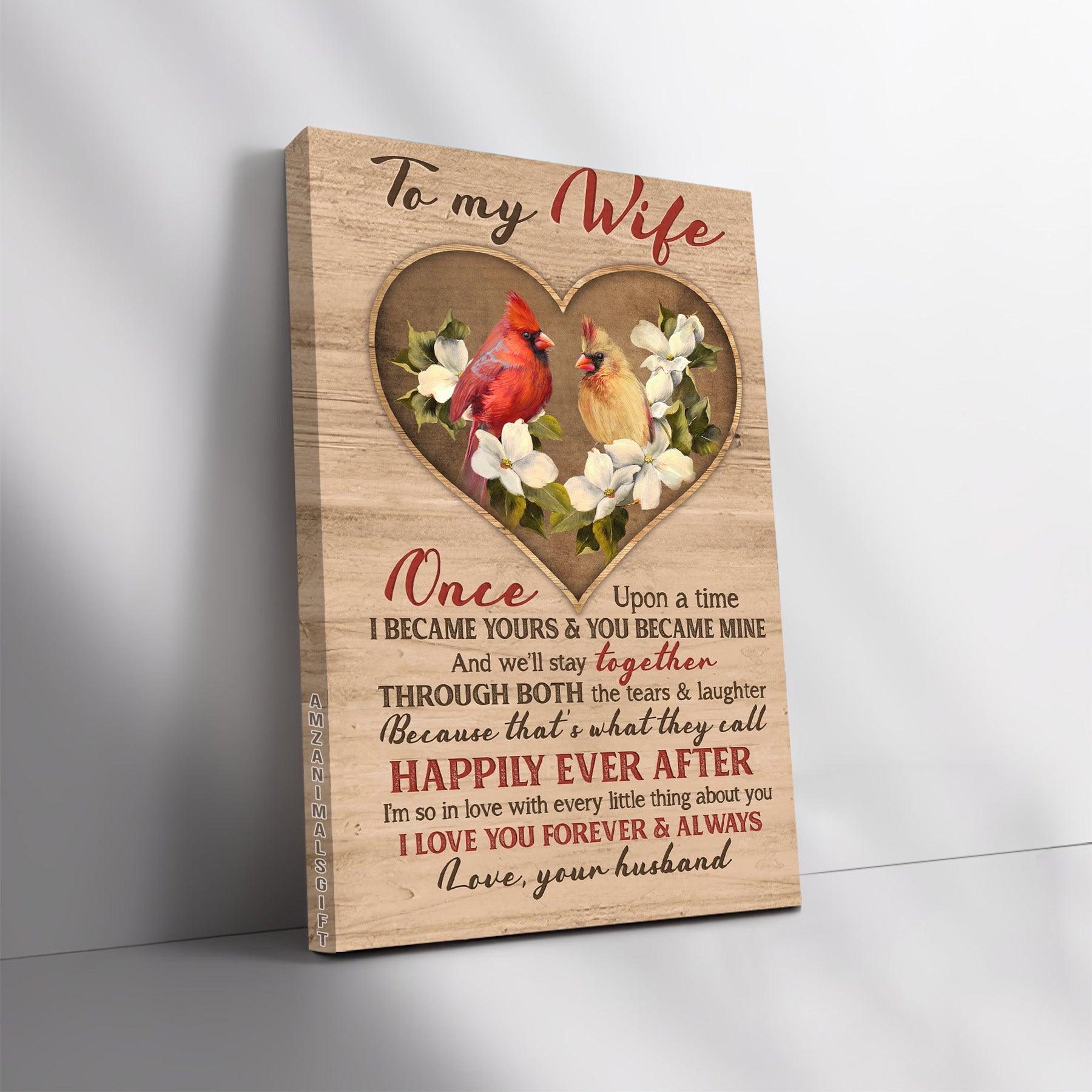 Couple Premium Wrapped Portrait Canvas - To My Wife, Heart Shape, Cardinal Painting, I Love You Forever And Always - Perfect Gift For Wife, Spouse - Amzanimalsgift