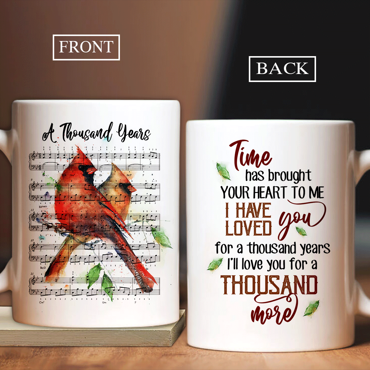 Couple White Mug - Anniversary - Cardinal Mug, Sheet Music, I Have Loved You For A Thousand Years Mug, Valentine's Day Gift For Husband, Wife, Partner - Amzanimalsgift