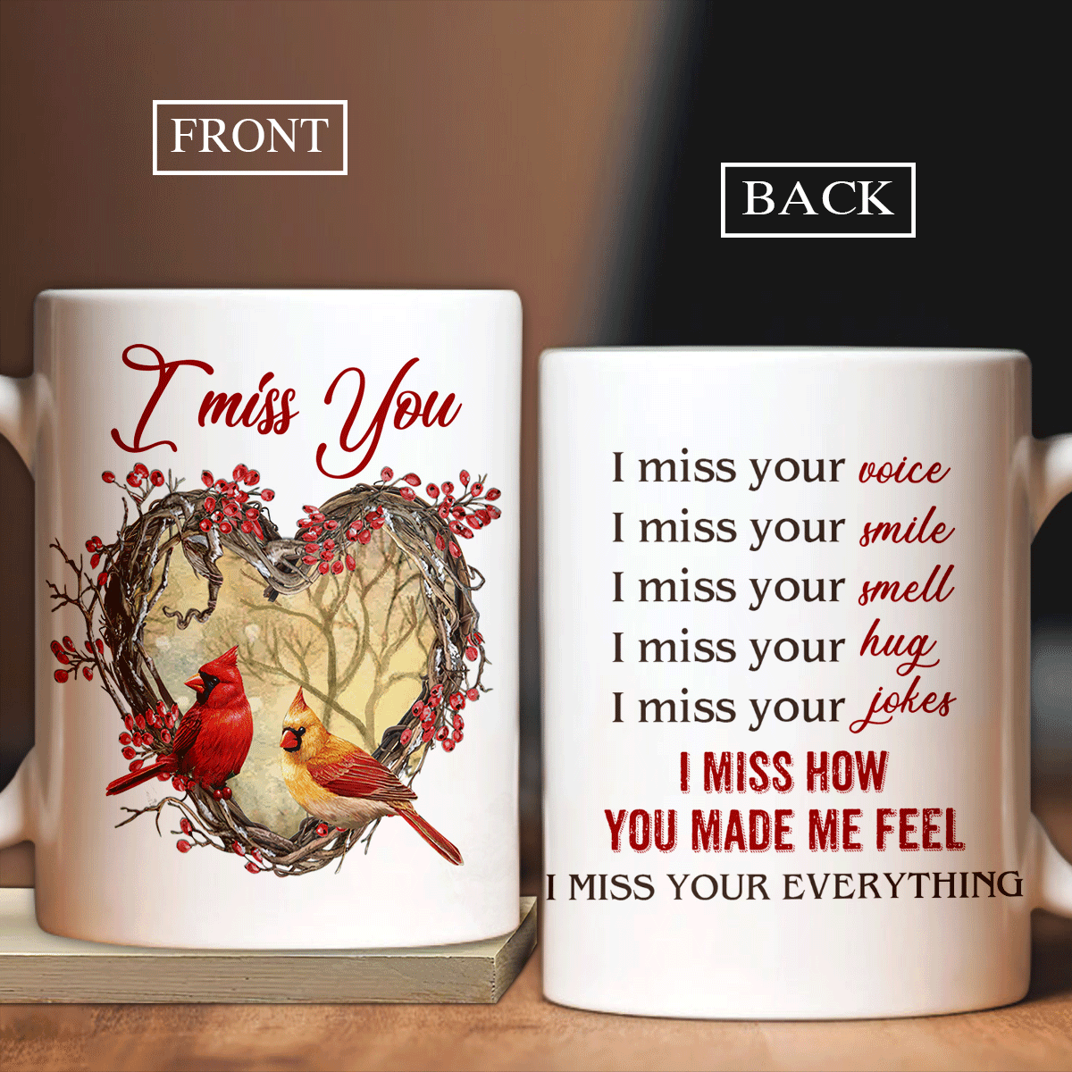 Couple White Mug - Anniversary, Valentine's Day Gift For Husband, Wife, Partner - Cardinal and Heart shape Mug, I miss how you made me feel Mug - Amzanimalsgift