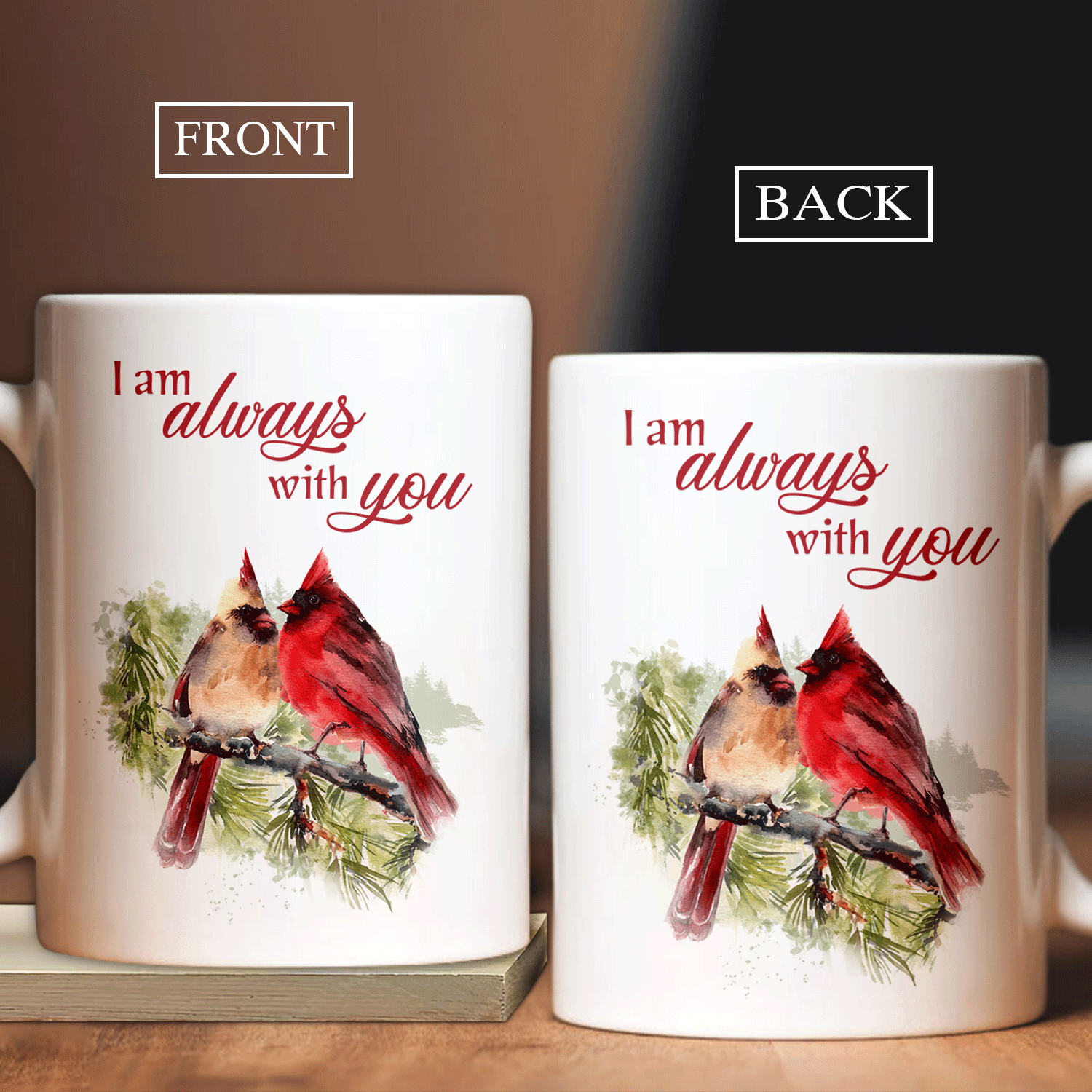 Couple White Mug - Cardinal painting, Cardinal couple, Vintage painting Mug - I am always with you - Gift For Couple - Amzanimalsgift