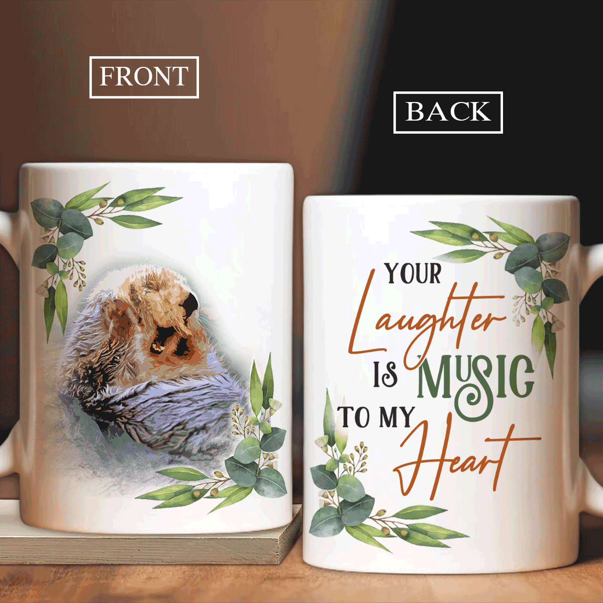 Couple White Mug - Otter painting, Vintage, Your lighter is music to my heart - Gift for Couple, lover - White Mug - Amzanimalsgift