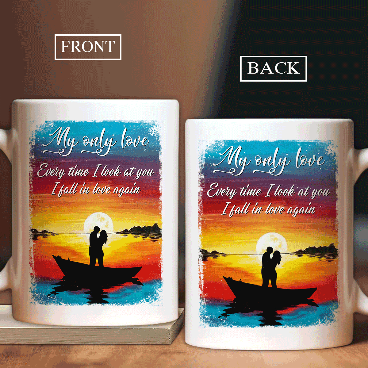 Couple White Mug - Sunset on the sea, Couple silhouette- Gift for couple, lover- Every time I look at you, I fall in love again - Couple White Mug - Amzanimalsgift