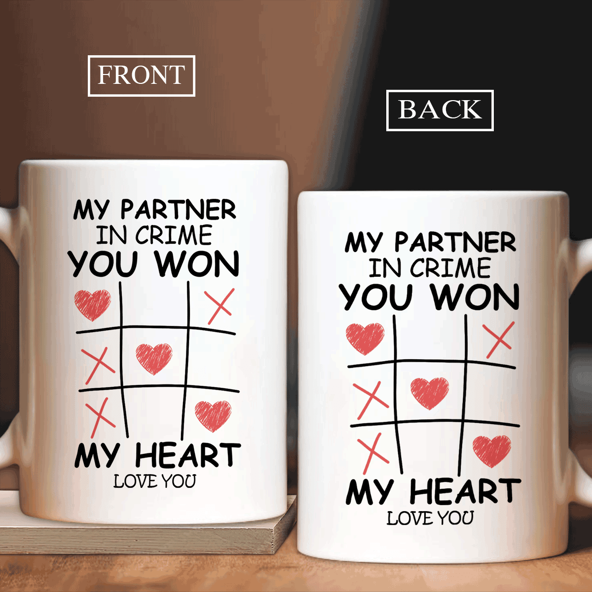 Couple White Mug - Tic tac toe Gift For Couple - You won my heart - Amzanimalsgift