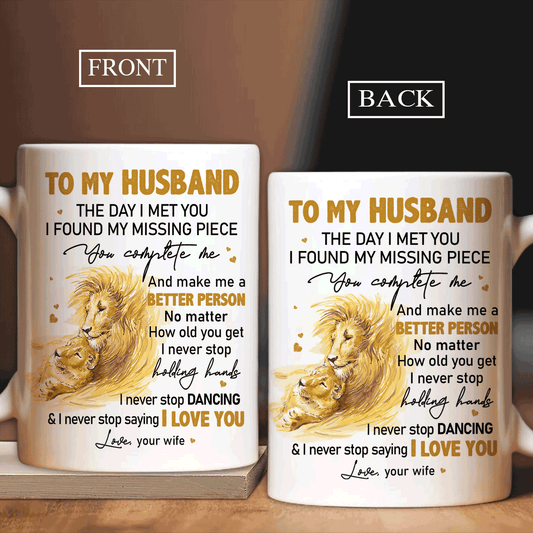 Couple White Mug - To my husband, Yellow lion drawing- Gift for Husband, lover, couple- I never stop saying I love you - White Mug - Amzanimalsgift