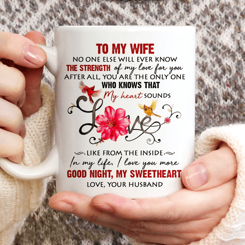 Couple White Mug - To my wife, Cardinal, Good night, My sweetheart- Gift for Wife, couple, lover - White Mug - Amzanimalsgift
