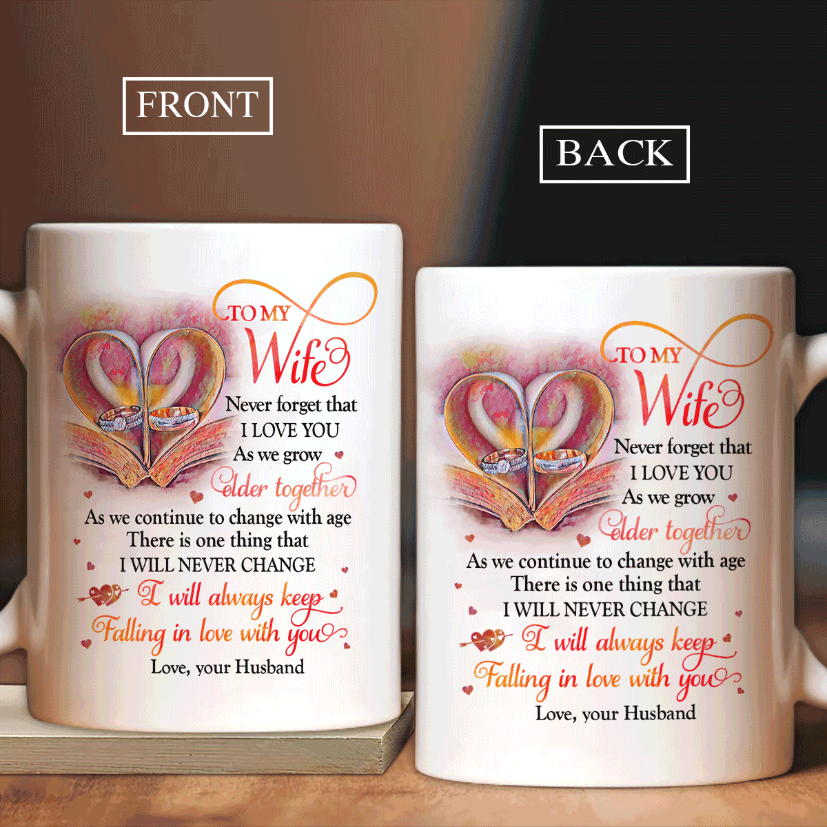 Couple White Mug - To my wife, Couple ring, Antique book - Gift for couple, lover - Never forget that I love you - Family White Mug - Amzanimalsgift