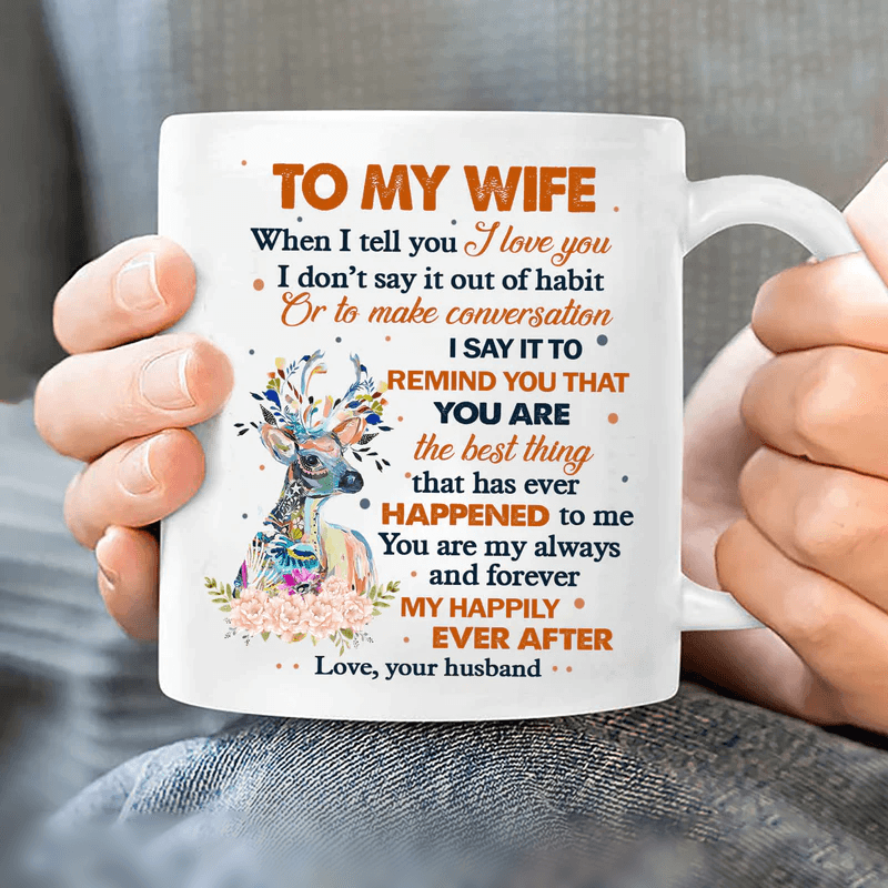 Couple White Mug - To my wife, Deer painting, Colorful flower - Gift for Wife, lover, couple - White Mug - Amzanimalsgift