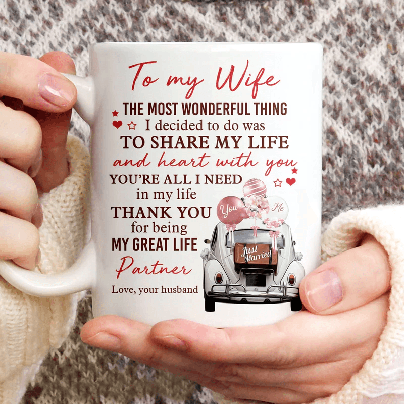 Couple White Mug - To my wife, Vintage white car - Gift for Wife, couple, lover - You are all I need in my life White Mug - Amzanimalsgift