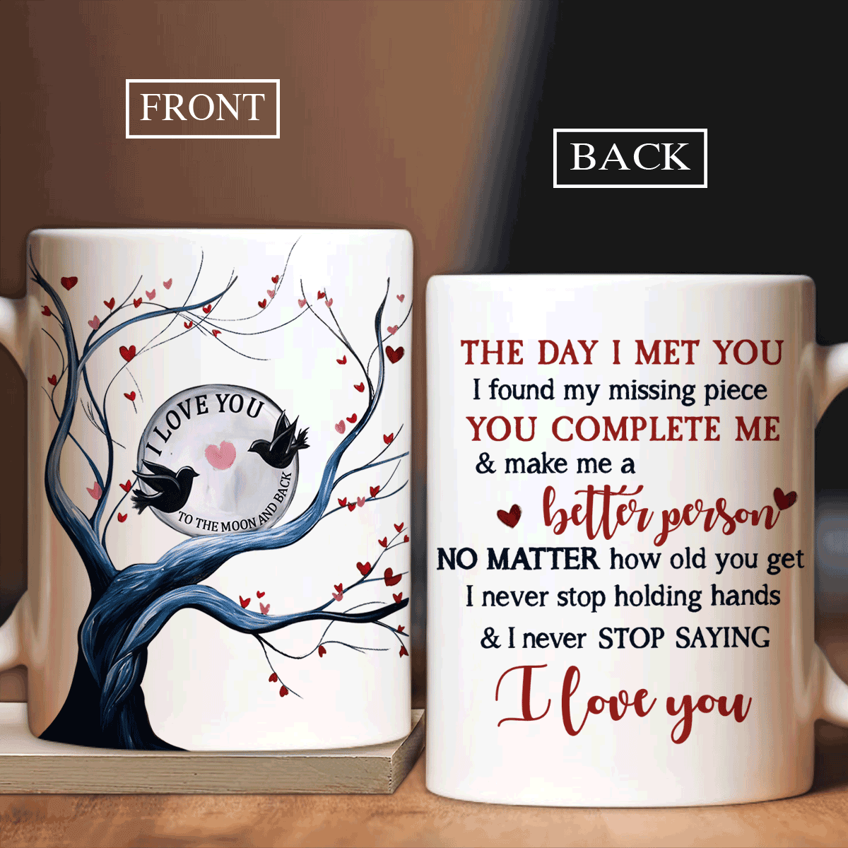 Couple White Mug - Tree of love, Bird couple Couple White Mug - Gift For Couple - The Day I met You, You complete me Couple White Mug - Amzanimalsgift