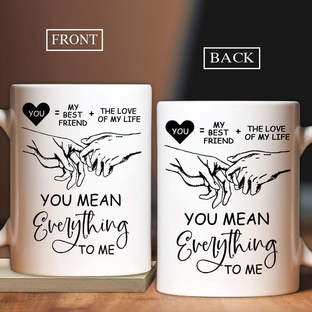 Couple White Mug, Valentine's Day Gift For Her, Him, Husband, Wife, Partner, Couple - Holding hands, You mean everything to me - Amzanimalsgift