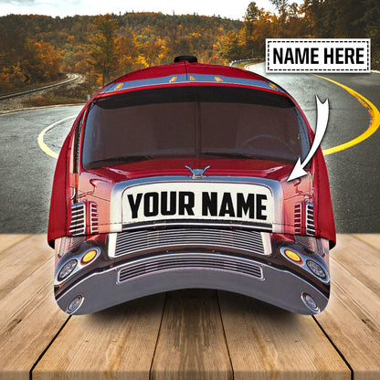 Customized Trucker Mesh Cap Hat, Red Truck Pattern Classic Caps, Perfect Hat For Trucker