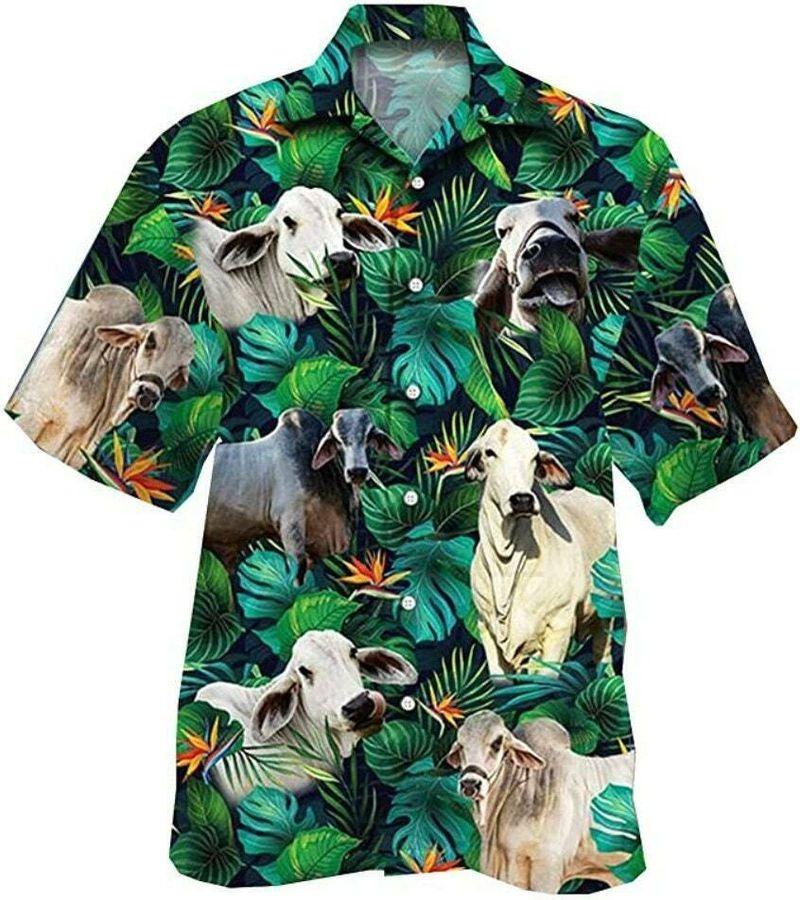 Cow Aloha Hawaiian Shirt - Brahman Cow Pattern Hawaiian Shirt, Tropical Floral Pattern Hawaiian Shirt For Men & Women, Cow Lover - Amzanimalsgift