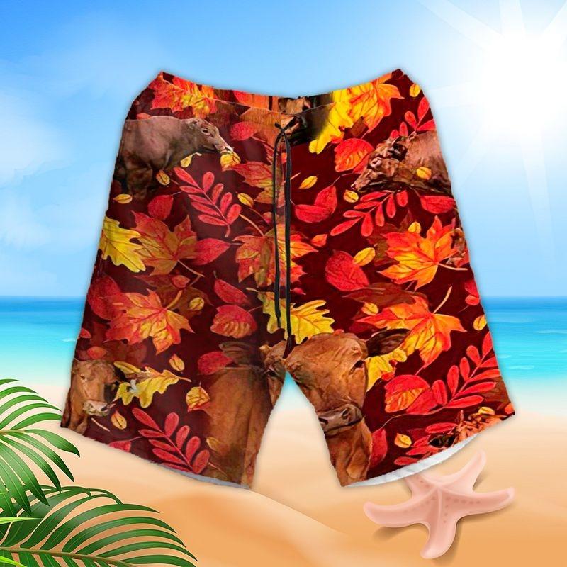 Cow Aloha Hawaiian Shirt - Brown Cow Autumn Leaves Pattern Hawaiian Shirt, Autumn Leaves Hawaiian Shirt For Men & Women, Cow Lover - Amzanimalsgift