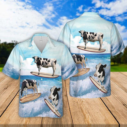 Cow Aloha Hawaiian Shirt - Cow Surfing Hawaiian Shirt, Dairy Cow Beach Art Hawaiian Shirt For Men & Women, Cow Lover - Amzanimalsgift