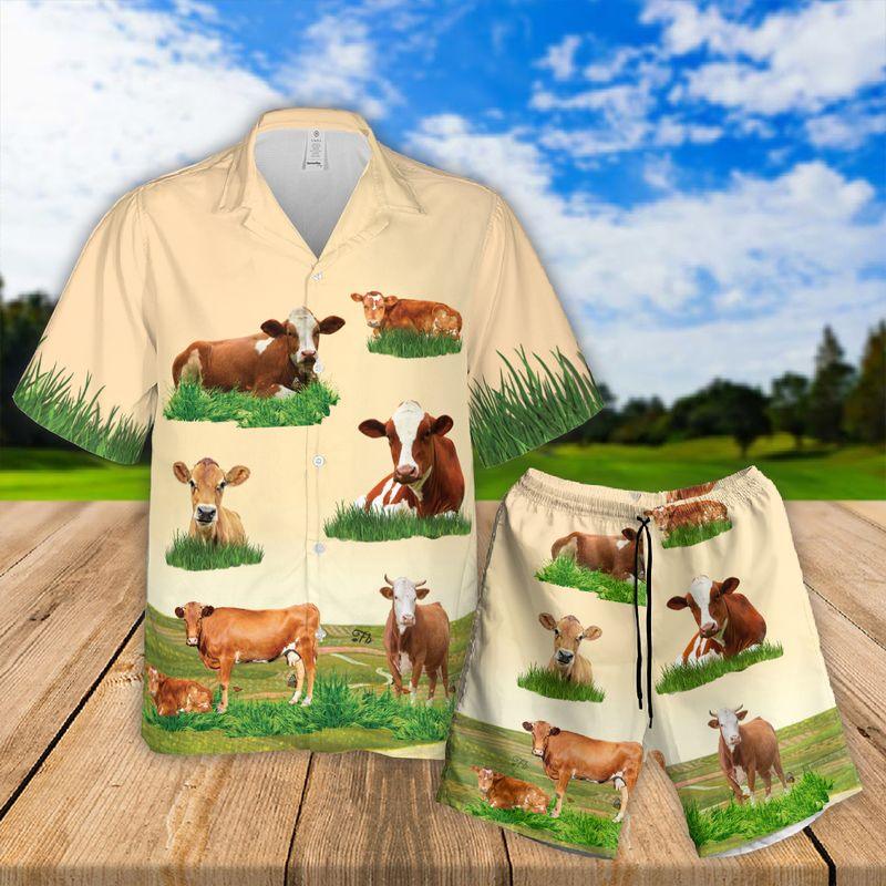 Cow Aloha Hawaiian Shirts For Summer - Cow Farm Art Hawaiian Set Vacation Outfits For Men Women - Gift For Cow Lovers, Farmers, Friend - Amzanimalsgift